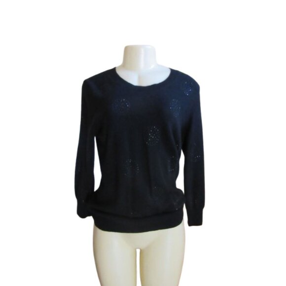 NWT Peck & Peck Black Cashmere Sweater w Embellished Design Size L - Picture 2 of 7